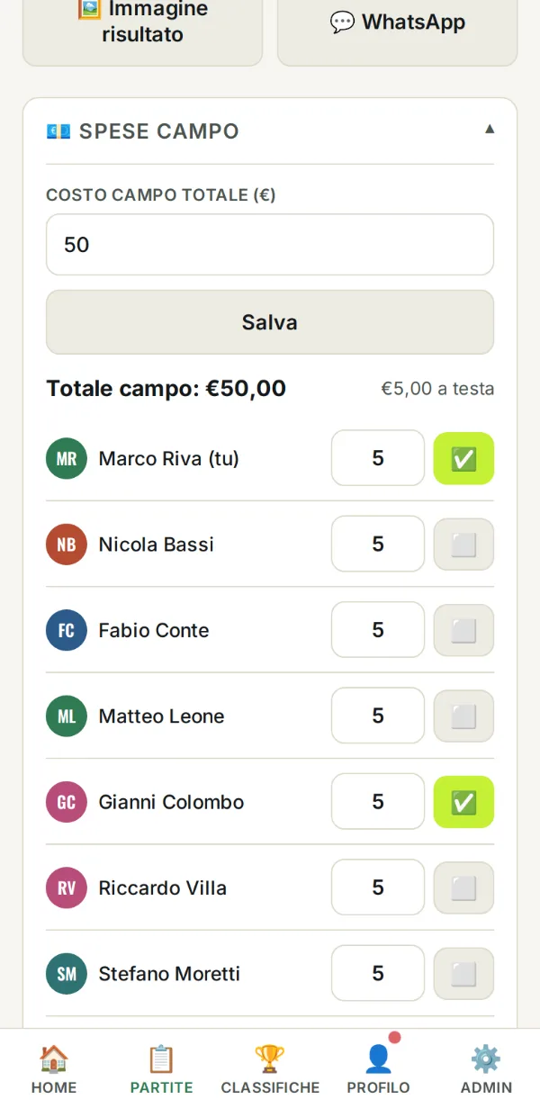 Spese del campo e pagamenti